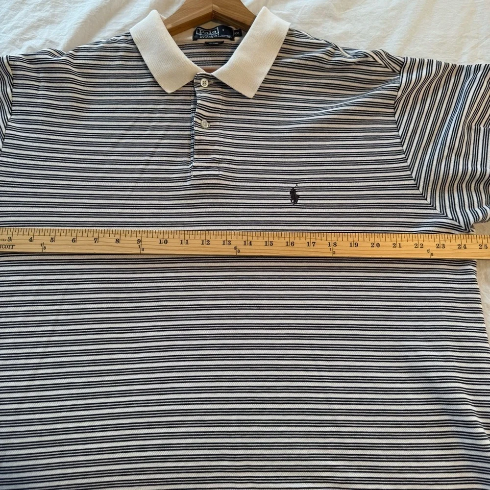Ralph Lauren Men's Navy and Creme Striped Polo Shirt, 100% Cotton, Size XXL